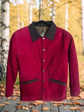 Vintage Fox Run Quilted Suede Barn Jacket Red Burgundy Leather Coat XS